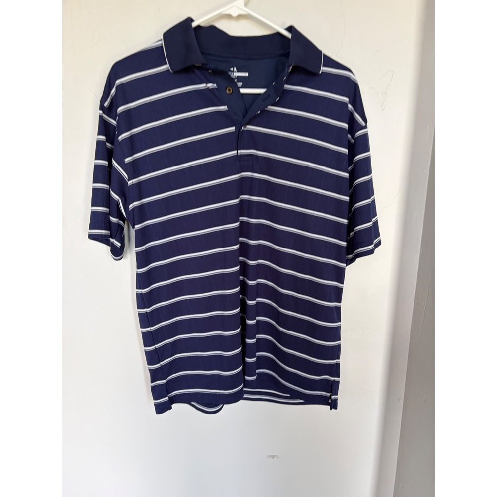 Grand Slam Golf Mens Navy Blue White Striped Performance Polo Shirt Medium
